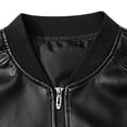 thumbnail image 6 of Faux Leather Jackets for Men with Pockets Retro Stylish Casual Full-Zip Hoodless PU Moto Bomber Coats, Black L, 6 of 7