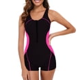 thumbnail image 2 of Women's Sleeveless One Piece Wetsuit Conservative Sexy Backless Color Matching Swimsuit with Removable Bra Pads for Swimming Vacation,Pink,XL, 2 of 5