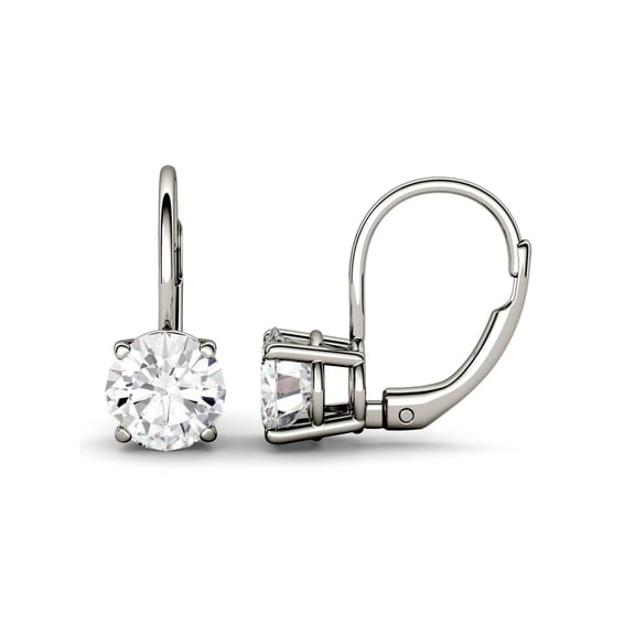 Charles & Colvard 14K White Gold Moissanite 6.5mm Round Leverback Earrings 2.00cttw DEW