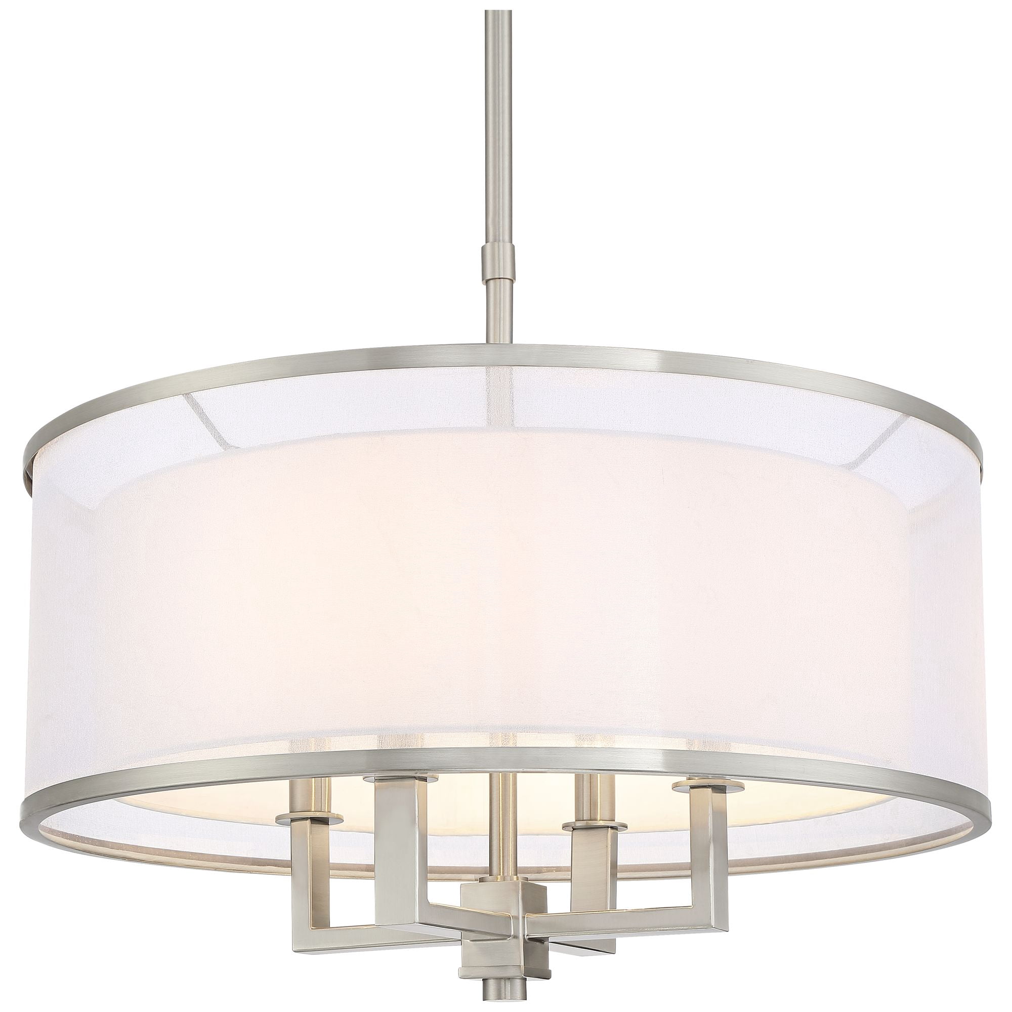Possini Euro Design Brushed Nickel Drum Pendant Chandelier 21" Wide Silver Organza White Shade 4-Light Fixture for Dining Room