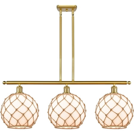 

Satin Gold Tone Island Lighting 36 Wide White with Brown Rope Glass Steel/Cast Brass/Glass Medium Base LED 3 Light Fixture