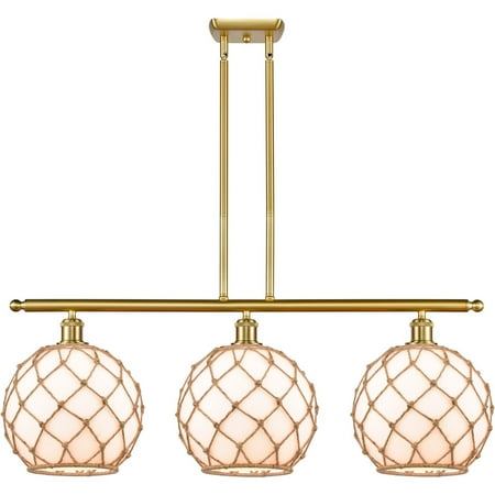 

Satin Gold Tone Island Lighting 36 Wide White with Brown Rope Glass Steel/Cast Brass/Glass Medium Base LED 3 Light Fixture