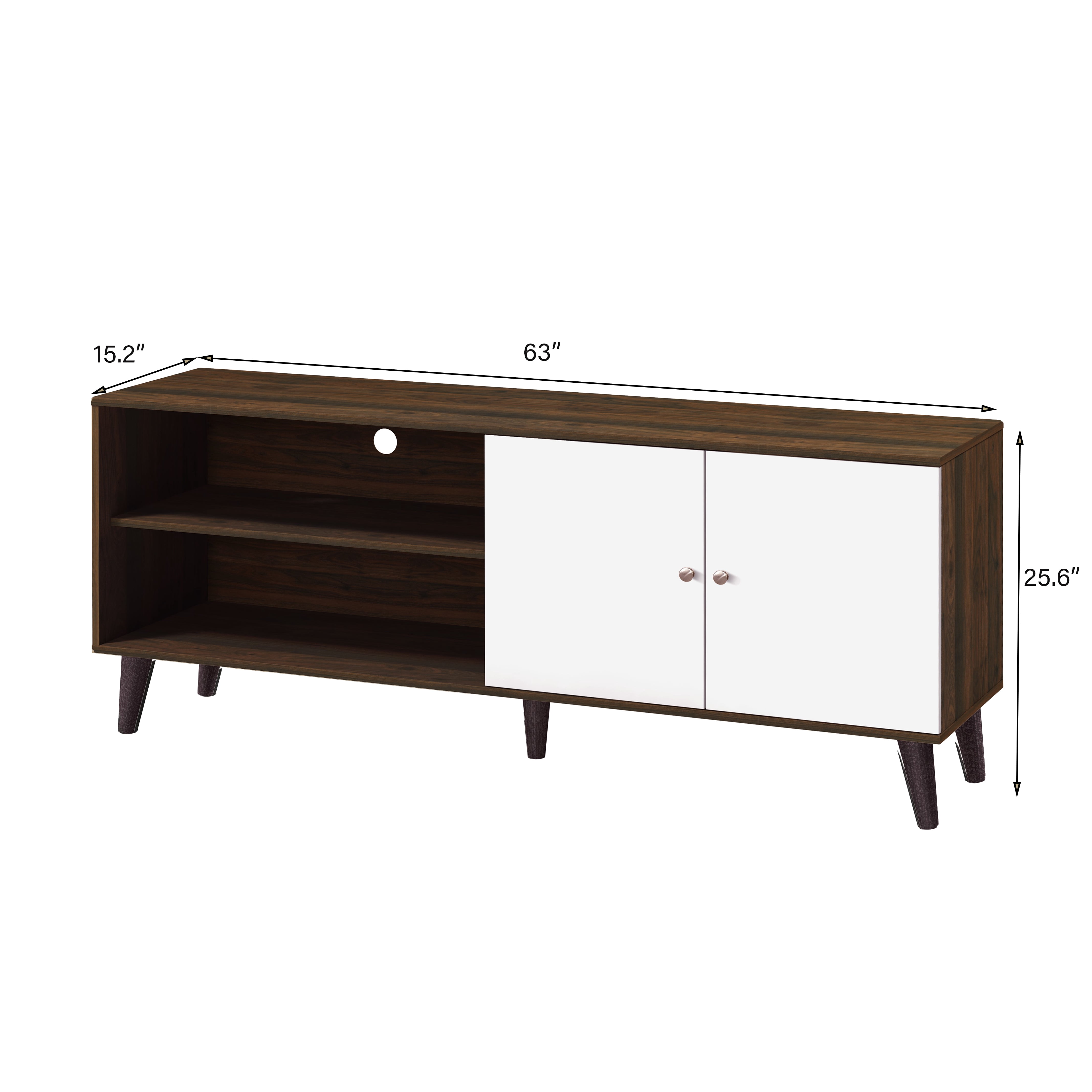 Aukfa Mid-Century Modern TV Stand for TVs up to 65", Wood Entertainment Center with 2 Doors, Low Profile Media Console,Walnut