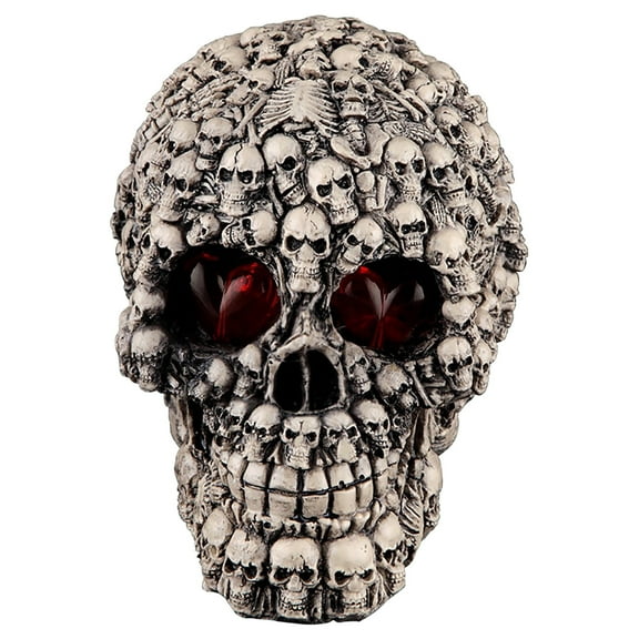 Wmkox8yii Glowing Skull Heads for Halloween Decoration Outdoor Indoor,Life Size Human Skull Sculpture with LED Light Up Glowing Eyes,Resin Skull Head Halloween Ornaments Props Dress Up