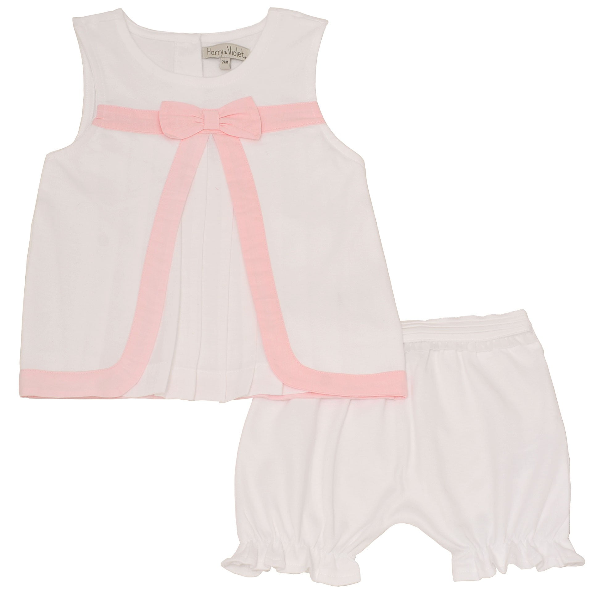 Harry & Violet Baby Girls White Peach Bow Top 2 Pc Bloomer Outfit 3-24M 