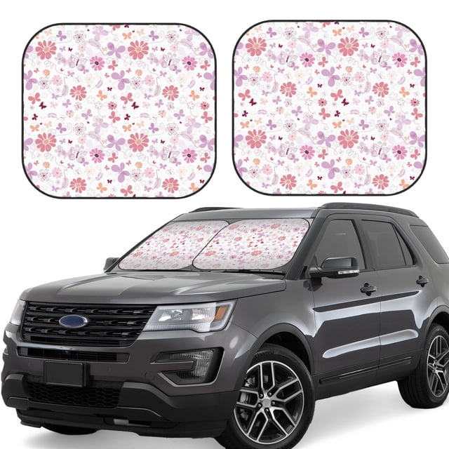 Balery Retro Floral Parasol para parabrisas de coche de 2 piezas | Parasol plegable para parabrisas delantero de coche para la mayoría de sedanes-Large