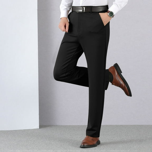 Dress Pants for Men Big and Tall Pocket Zipper Suit Pants Straight Business Solid Color Trousers