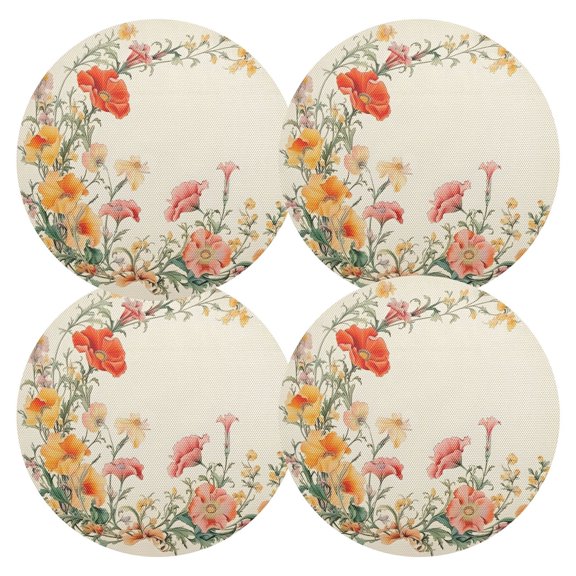 Ryvnso Flowers on Yellow Round Plate Mats Dining Table Placemat Set of 4 for Holiday Decoration