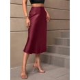 thumbnail image 4 of Burgundy Satin High-Waist Flowing Midi Slip Skirt Sheath Style, 4 of 5