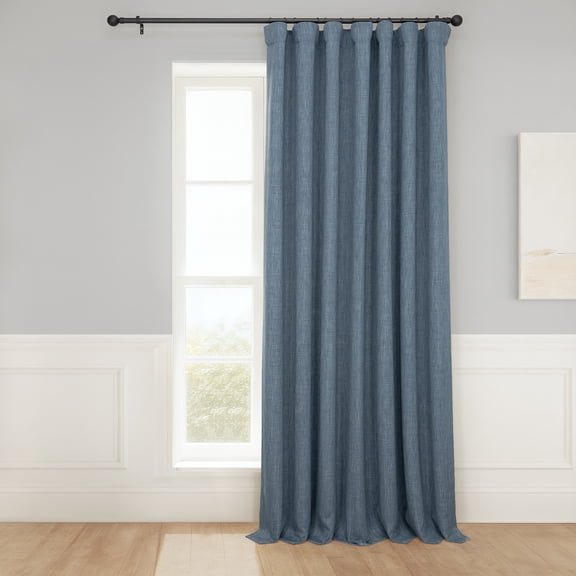 Reverie Blue Faux Linen Extra Wide Room Darkening Curtain (1 Panel), Reverie Blue, 100W X 108L