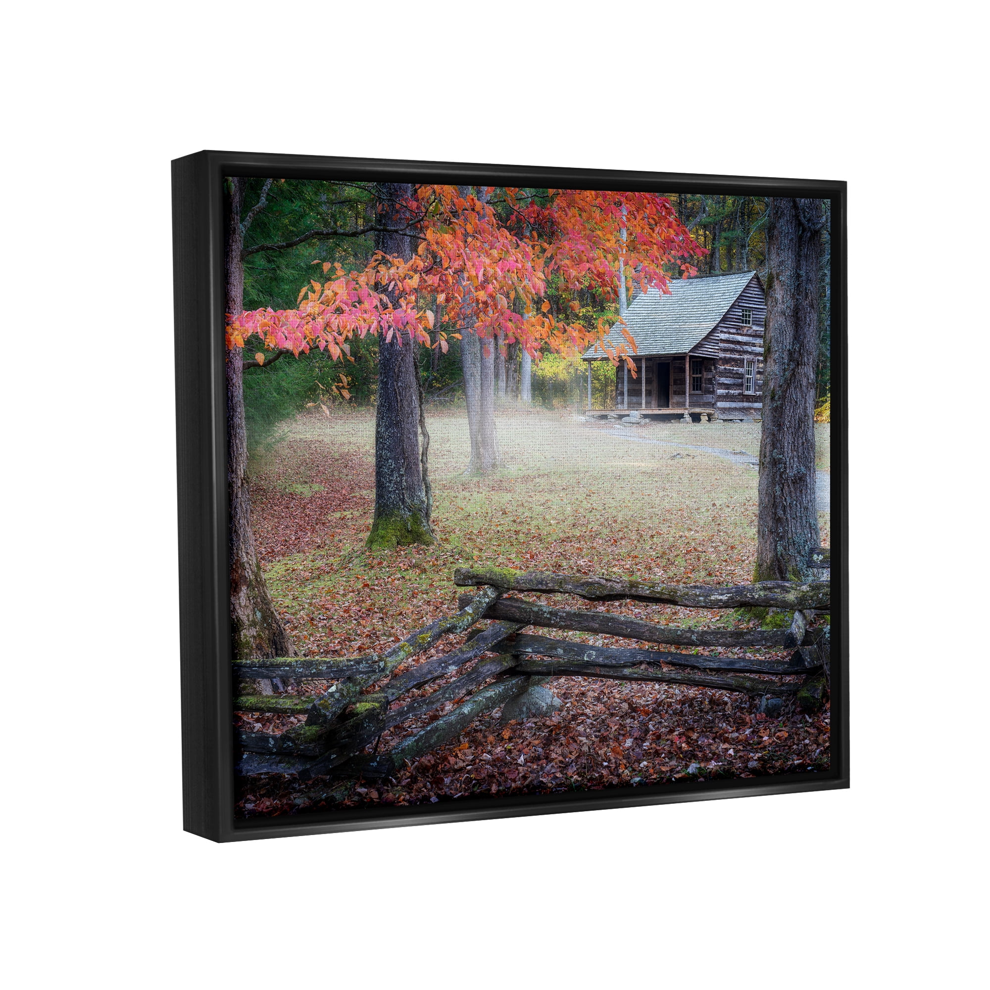 Stupell Log Cabin Woody Autumn Foliage Landscape Photography Black Floater Framed Art Print Wall Art
