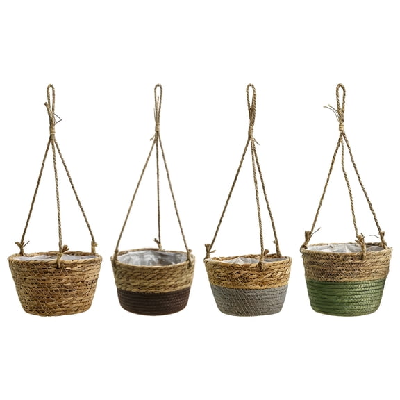 4 Pcs Woven Hanging Planter Basket Set, Straw Plant Pots with Jute Rope, 7.9 in / 20 cm Opening, Decorative Woven Plant Pot with Plastic Liner for Indoor Outdoor Plants