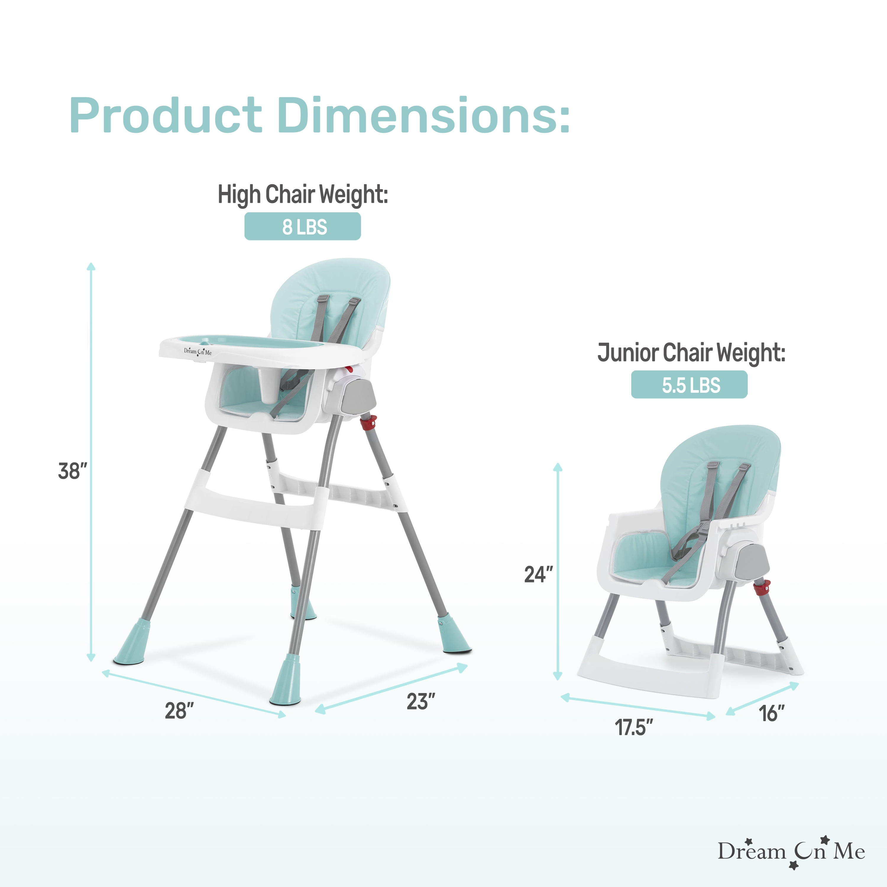 Dream On Me Portable 2-in-1 Table Talk Baby High Chair, Convertible, Compact and Light Weight, Aqua