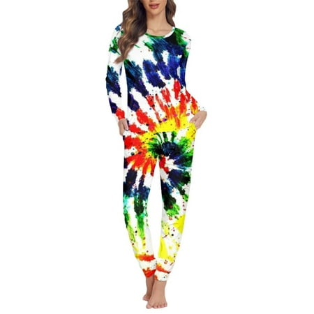 

STUOARTE Winter Pajamas for Women Warm Abstract Swirl Design Tie Dye Pajamas Top and Pants with Pockets Pullover Scoop Neck Multi-Saeson Nightwear Size 6XL