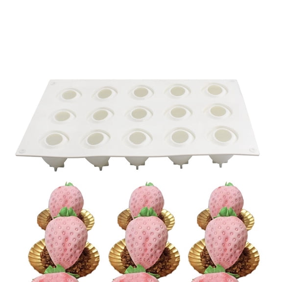 3D Fruit Silicone Cake Molds – Baking, Chocolate, Jelly, Ice Cream, Candy, Soap, 15-Cavity Strawberry Mold