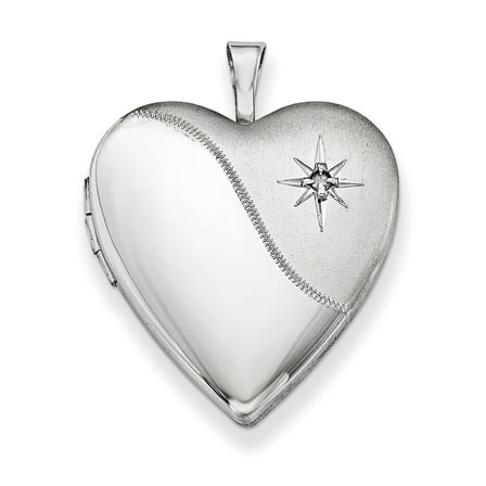 Lockets Sterling Silver Rhodium-plated Diamond Star Satin/Polished Heart Locket