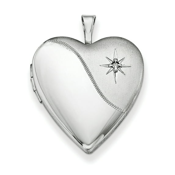 Beautiful Sterling Silver Rhodium-plated 20mm with Dia. Star Satin/Polished Heart Loc
