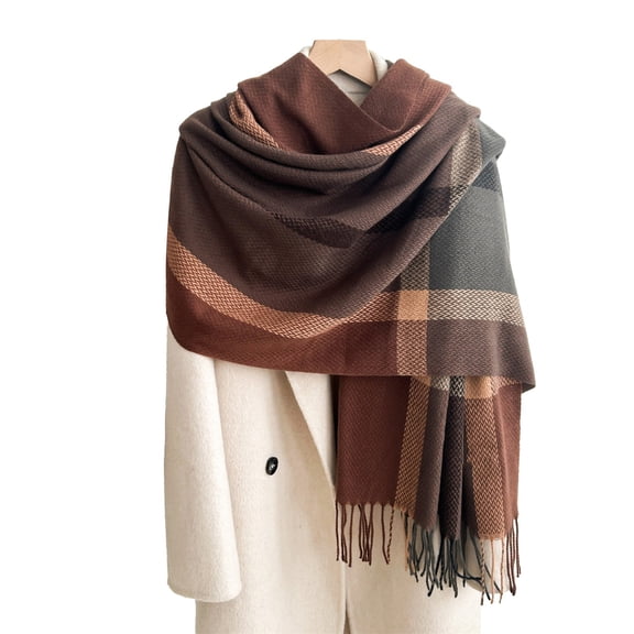 QASIEATN Ladies' Autumn and Winter Warm Fringed Plaid Scarves College Style Colorful Imitation Shawls Medium Length Scarves Womens Fall Fashion Accessories