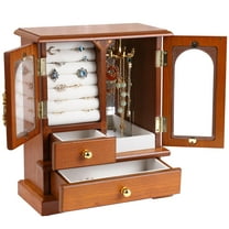 Kendal Wooden Jewelry Box for Women, Graduation Gift Solid Jewelry Holder Organizer, Mothers Day Gifts Wood Jewelry Case with Mirror for Necklaces, Earring, Rings (2 Side Door, Oak) WJC02AK