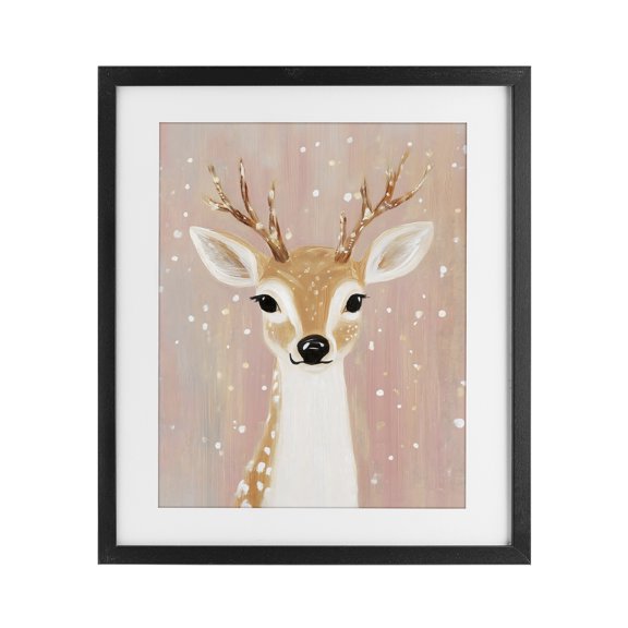 Stupell Industries Farmhouse Blush Pink Deer with Snowflakes Black Framed Print Under Glass, 13 x 16, by The Prints Vibe