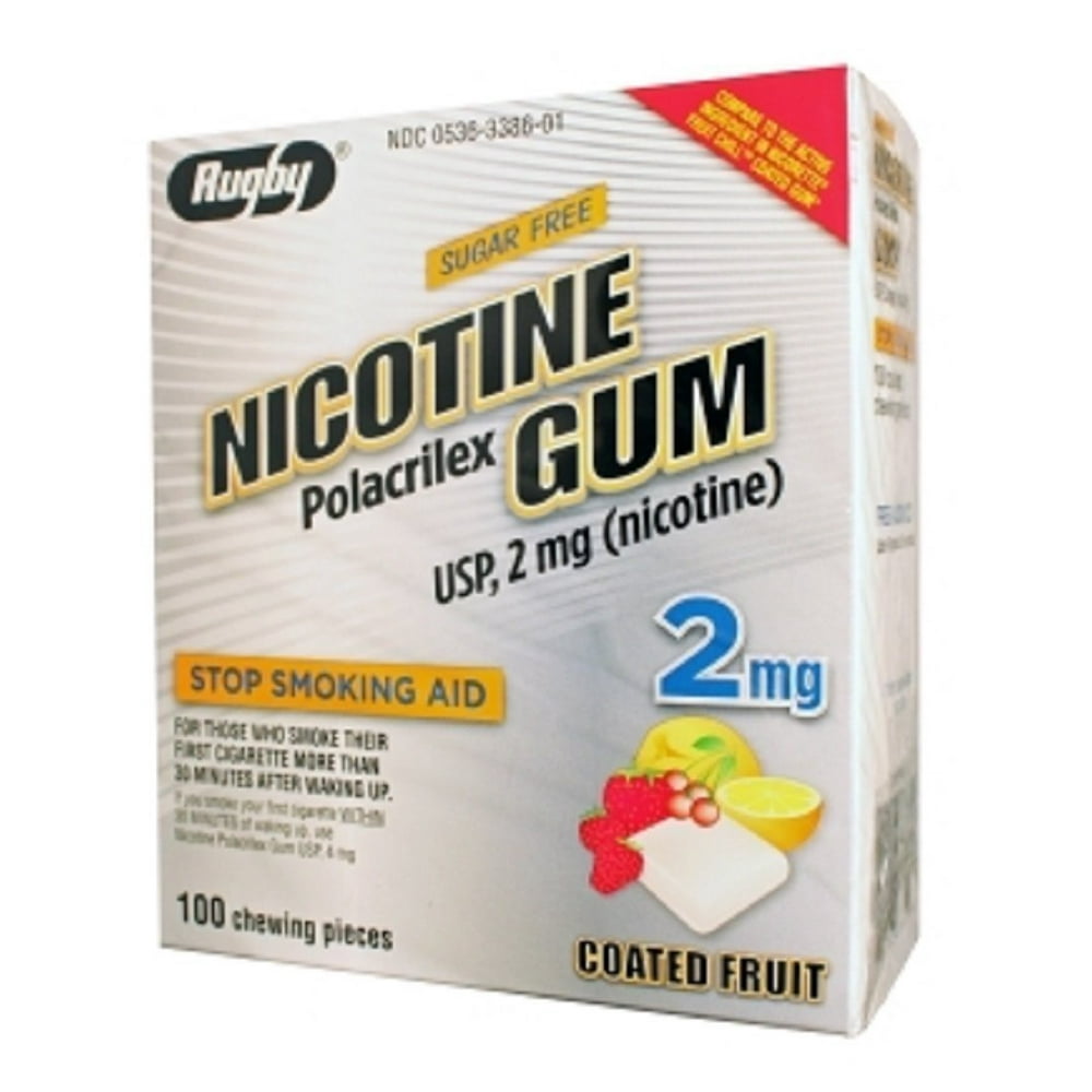 Rugby Polacrilex Coated Fruit Nicotine Gum, 2 mg, 100 Count Walmart