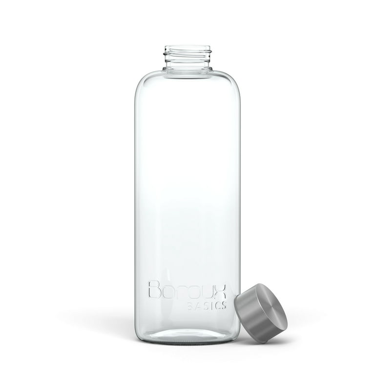 Boroux Basics 1 Liter Reusable Glass Water Bottles BPA/BPS Chemical Free,  Premium Soda Lime Glass, 4 Pack of Reusable Drinking Bottles, Leak Proof  Stainless Steel Cap. 
