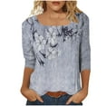 thumbnail image 4 of Women's Tops 3/4 Length Sleeve Square Neck Floral Printed Casual Dressy Tunic Tops Summer Basic Shirts, 4 of 7