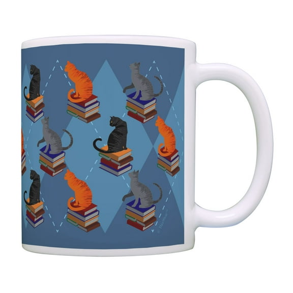 ThisWear Nerdy Cat Gifts Cat Mug for Cat Lovers Cat Books Mug Reading Gifts Argyle Coffee Mug Multi