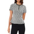 thumbnail image 1 of INSPIRAR CHIC Top de Tweed para Mujeres, Blusas de Peplum de Cuello Redondo de Manga Corta para Oficina, M Negro, 1 of 6
