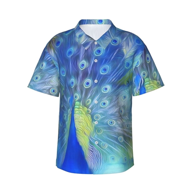 Balery Peacock Camisas hawaianas de manga corta para hombre, camisas playeras de corte holgado, camisas de vacaciones con botones,Large