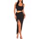 thumbnail image 1 of VISgogo Traje de falda corta para mujer Color sólido Sin mangas Cuello en U Crop Tank Tops + Falda con abertura lateral fruncida VISgogo moda, 1 of 9
