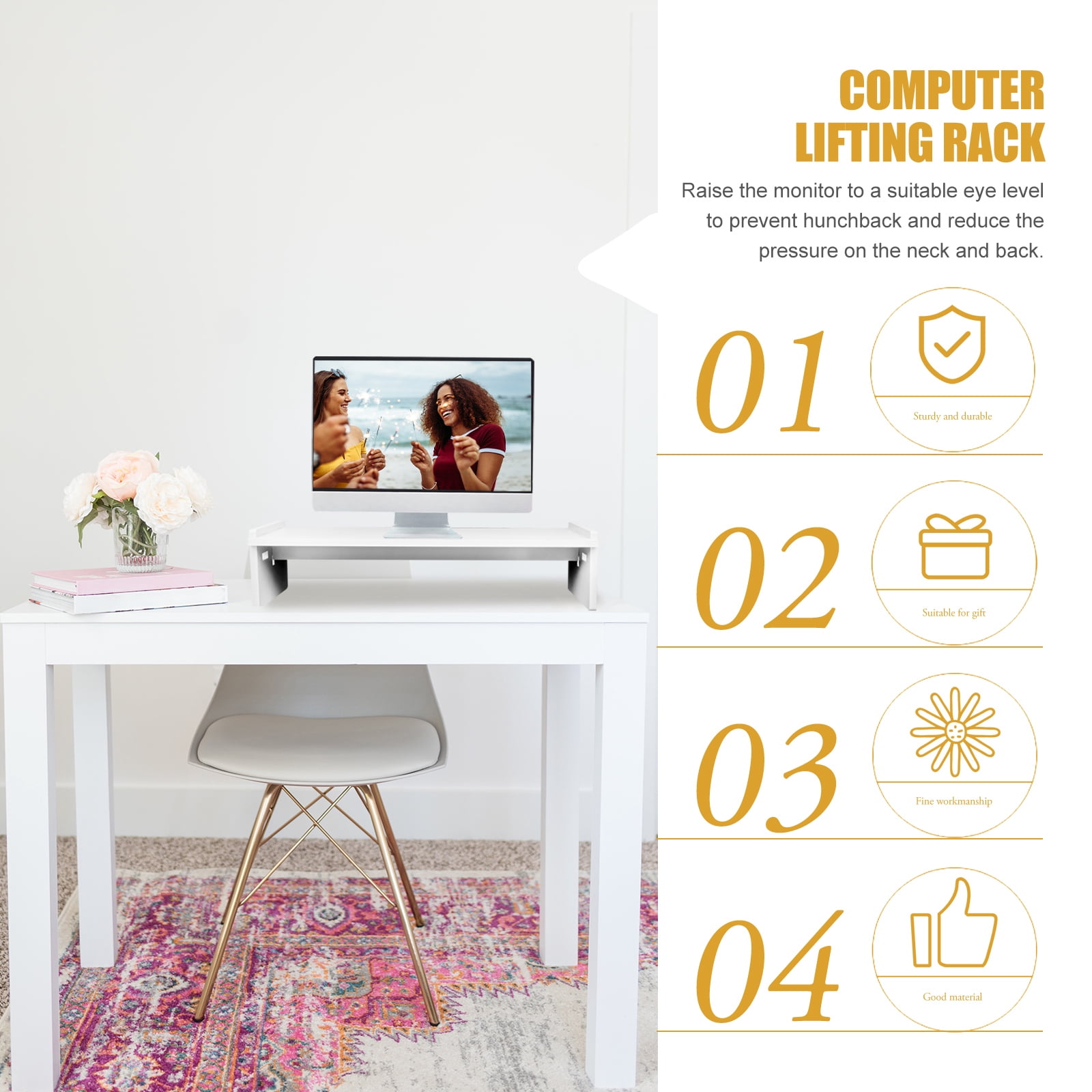 SEWOART White Computer Monitor Stand with Strong Resistance for Home Use Desktop Laptop Screen Riser