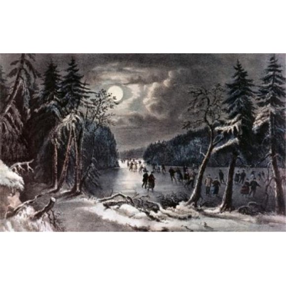 Skating Scene - Moonlight 1868 Currier & Ives, Active 1857-1907 & American Poster Print, 18 x 24