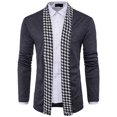 thumbnail image 2 of Men Houndstooth Mid-length Casual Knitting Turn Down Slim Fit Cardigan Jacket, 2 of 9
