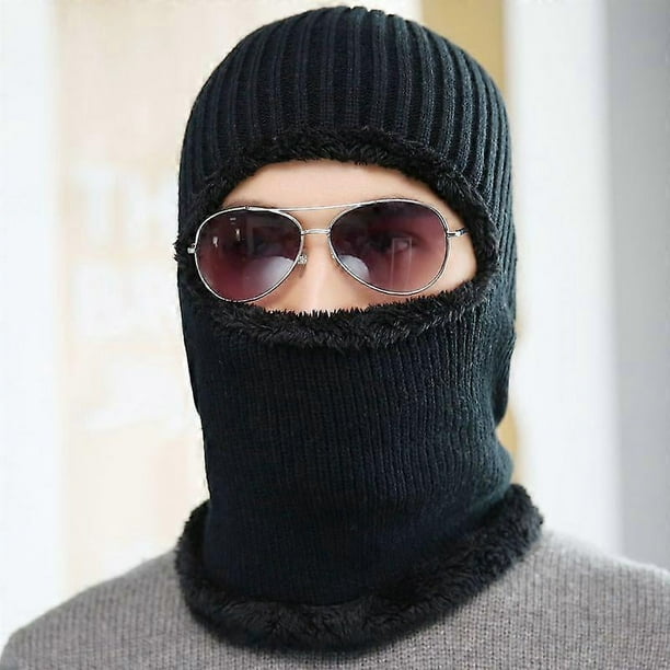 Conjunto 4 en 1 de gorro, bufanda, orejeras y protector facial - Forro polar de punto para hombre
