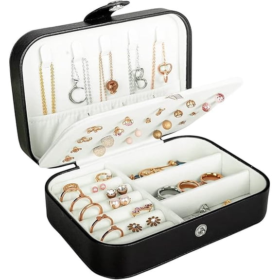 LYH Travel Jewelry Box, PU Leather Small Jewelry Organizer for Women Girls, Portable Mini Travel Case Display Storage Holder Boxes for Stud Earrings, Rings, Necklaces, Bracelets.