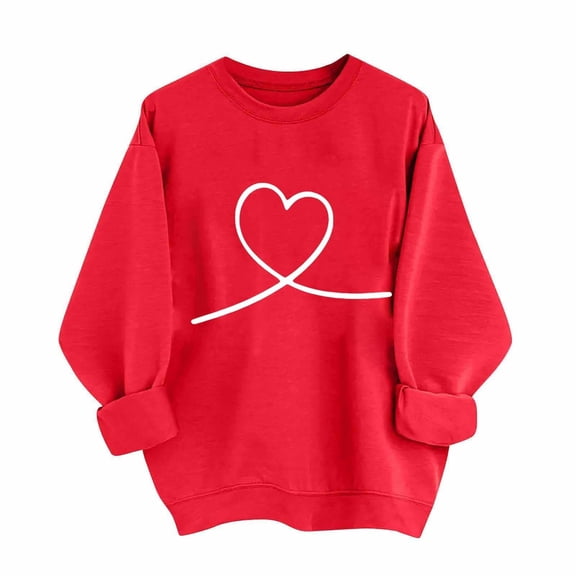 Womens Valentines Day Print Casual Crewneck Sweatshirt Long Sleeve Pullover Top Relaxation With Heart Design