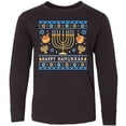thumbnail image 3 of Inktastic Happy Hanukkah Sweater Style Design with Menorah and Dreidel Long Sleeve Youth T-Shirt, 3 of 5