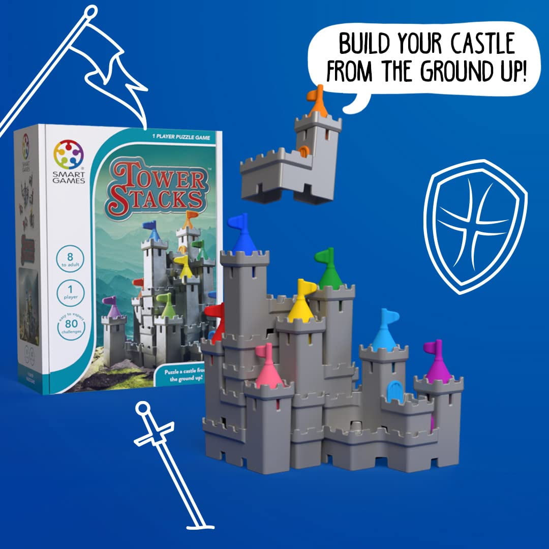 SmartGames Tower Stacks Castle Building Game with 80 Challenges for Ages 8-Adult
