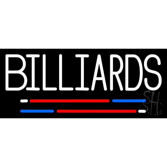 Billiards 2 LED Neon Sign 6 x 15 - inches, Black Square Cut Acrylic Backing, with Dimmer - Bright and Premium built indoor LED Neon Sign for wall décor, arcarde, and storefront.