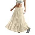 thumbnail image 7 of Women's Plus Size Maxi Skirt High Waisted Pleated A Line Flowy Tiered Long Skirts Beige M, 7 of 7