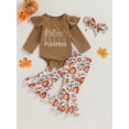 thumbnail image 2 of Liacowi 3PCS Baby Girl Halloween Clothes Set 3 6 12 18 Months Newborn Letter Pumpkin Print Long Sleeve Romper + Flared Pants + Headband Infant Fall Halloween Outfits, 2 of 9
