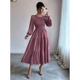 thumbnail image 5 of Autumn Women'S Long Sleeve Ruffled Round Neck Layered Flowing Wedding Guest Maxi Dress Purple XL, 5 of 7