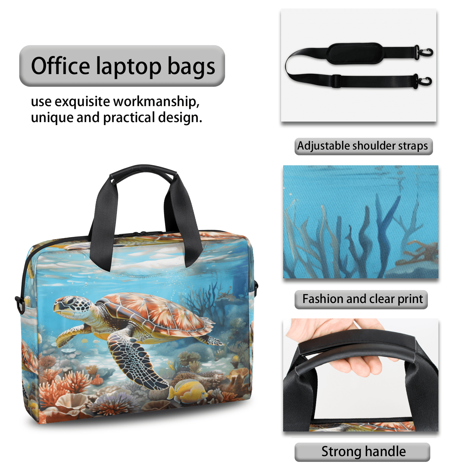 Herdesigns Sea Turtles Ocean Animal Laptop Bag for Women Men, Computer Case Briefcase Messenger Bags, 15-15.6 inch Laptop Sleeve Shoulder Bag