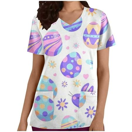 

Easter Day Tops for Women US Rabbit Graphic T-Shirt Holiday Flared Casual Shirts Oversized Loose Cute Tunics Printed Easter Blouses Tunic Basic Graphic Tees Scrub Tops Ladies