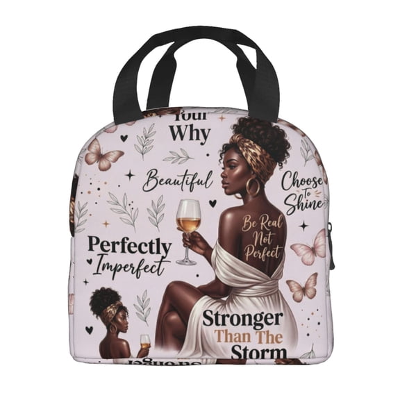 African Woman Lunch Bag Reusable With Front Pocket Zipper Closure Leakproof Insulated Lunch Box Cooler Tote Bag Food Container Snack Bag For Men Women Work Travel Picnic