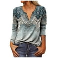thumbnail image 2 of DNDKILG Button Up Blouses for Women Long Sleeve Dressy Tops Clearance Western Womens Boho Shirts Spring Plus Size Dark Blue L, 2 of 5
