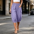 thumbnail image 5 of Zulora Women's High Waisted Wide Leg Capri Pants Stretchy Elastic Waist Pleated Cropped Trousers Loose Casual Summer Pants, 5 of 8