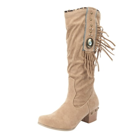 

TAIAOJING Womens Boots Ladies Suede Tassel Rhinestone Boots Pointed Toe High Heel Boots Fashion Shoes