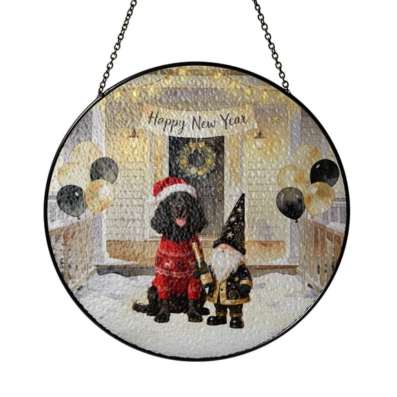 Happy New Year 2026 Cocker Spaniel Santa Gnome Holiday Party Snow Stained Glass Suncatcher Cockers Dog Lover Gifts Window Hanging Sign Decor - 13019